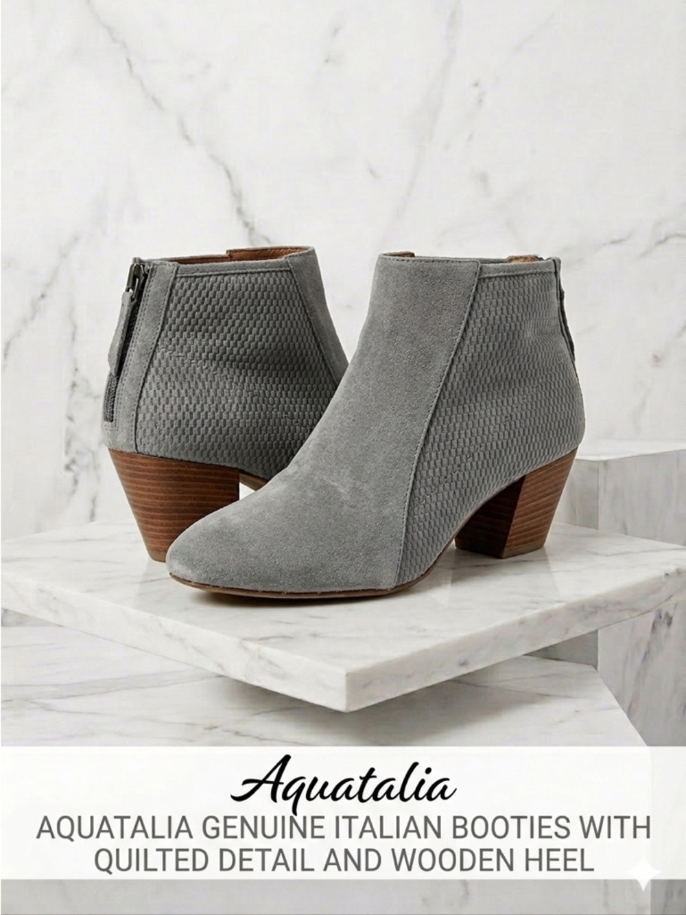 Aquatalia Grey Suede Ankle Booties – Made in Italy Size 8.5 EUC
